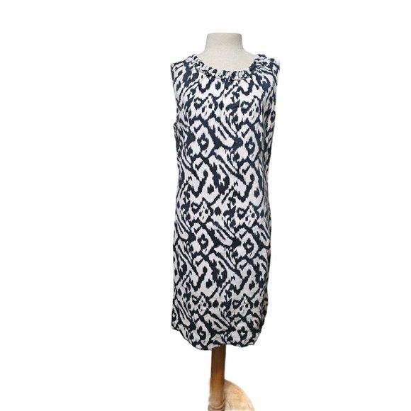 Loft Linen Shift Dress size 12 animal print blue white - Picture 1 of 8